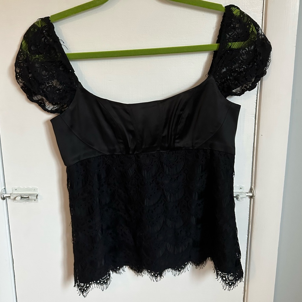 Alice & Olivia square neck satin lace top